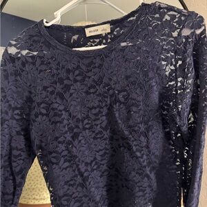 Hollister Dark Blue Floral Lace Blouse